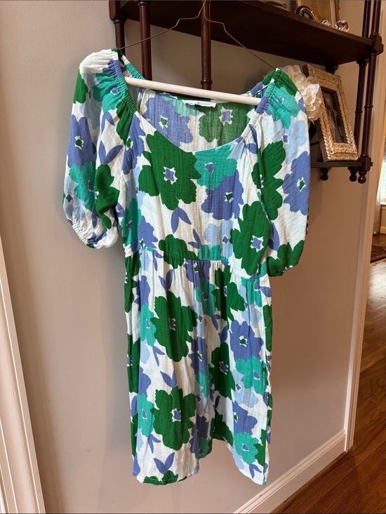Dresses & Skirts - 100% cotton Michelle McDowell green & Blue Floral Puff Sleeve Dress